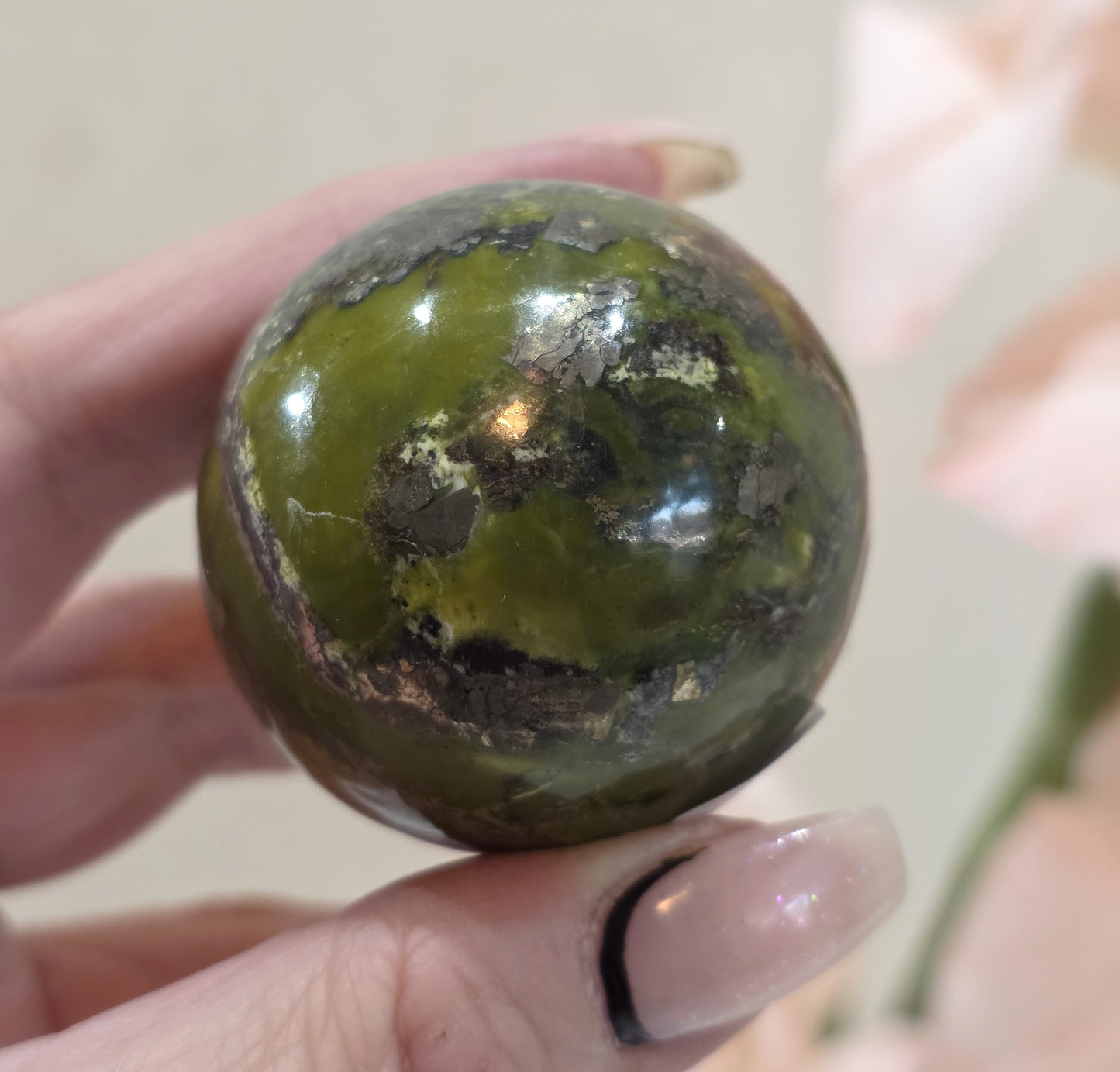 Serpentine with Pyrite Sphere