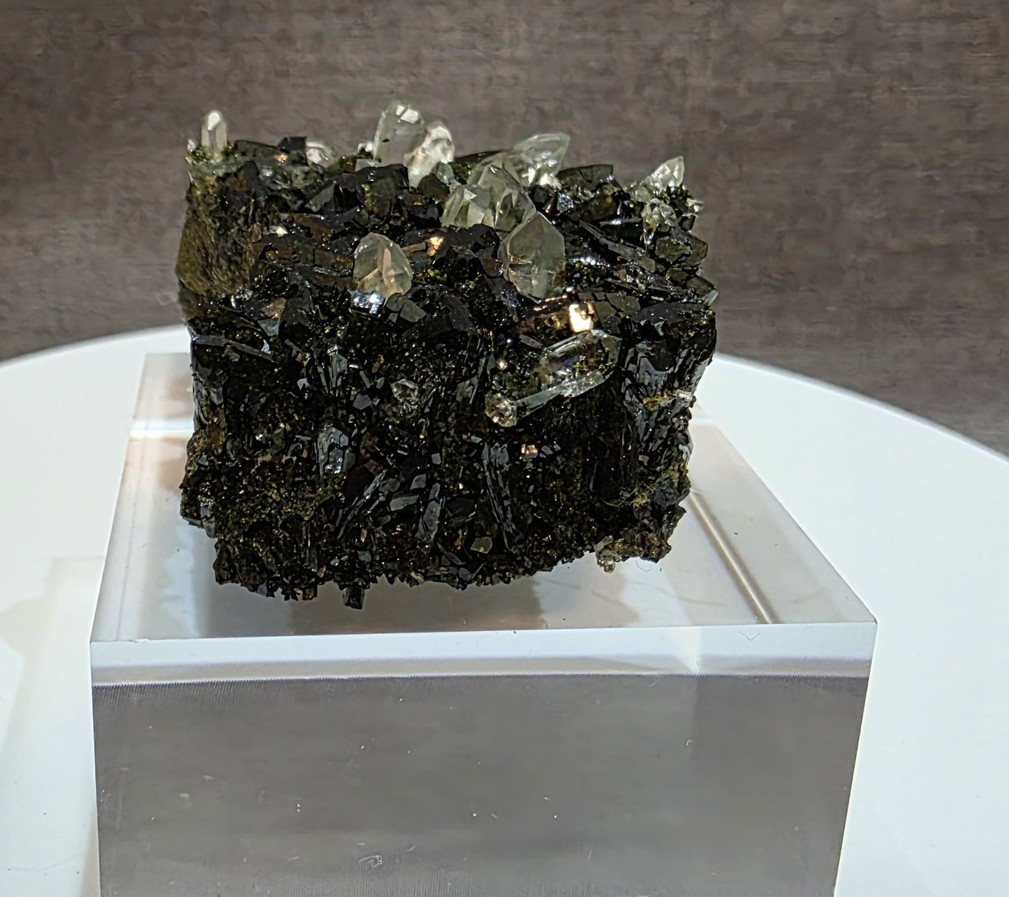 Black Epidote with Clear Quartz